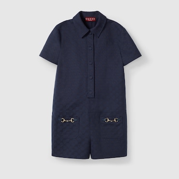 GUCCI GG Canvas Jumpsuit With Horsebit, Size 46 IT