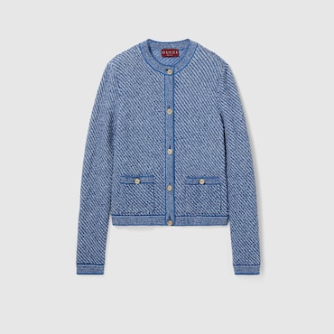 GUCCI Fine Cotton Crewneck Cardigan, Size XXS