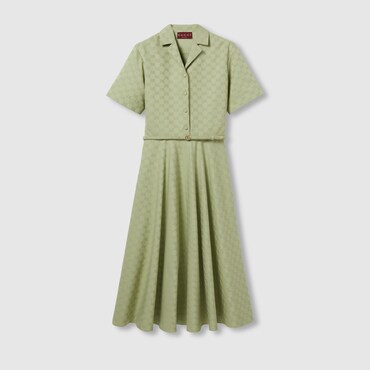 GUCCI Mid-length GG Cotton Gabardine Dress, Size 48 IT