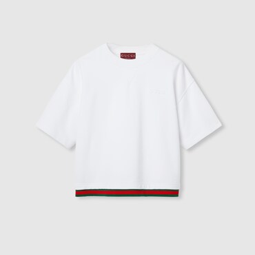 GUCCI Maglia Corta In Jersey Di Cotone Con Nastro Web, Taglia L