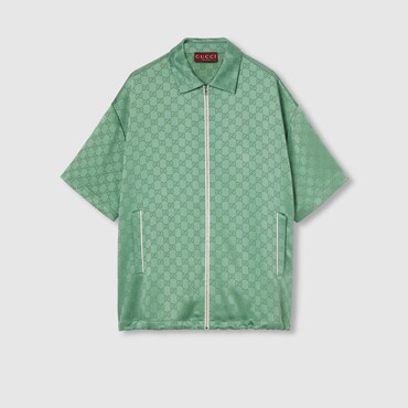 GUCCI Relaxed Fit GG Satin Zip Shirt, Size XS