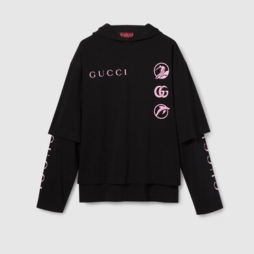 GUCCI Printed Cotton Jersey Long-sleeve T-shirt, Size L