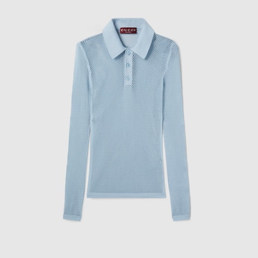 GUCCI Embossed Technical Mesh Polo Top, Size L