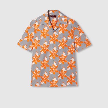 GUCCI Printed Cotton Poplin Shirt, Size 54