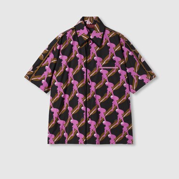 GUCCI Printed Oversize Cotton Poplin Shirt, Size 48