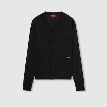 GUCCI Fine Wool Knit Cardigan With Intarsia, Size L