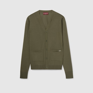 GUCCI Fine Wool Knit Cardigan With Intarsia, Size L