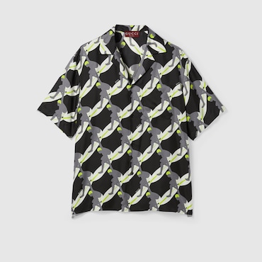GUCCI Printed Silk Bowling Shirt, Size 50