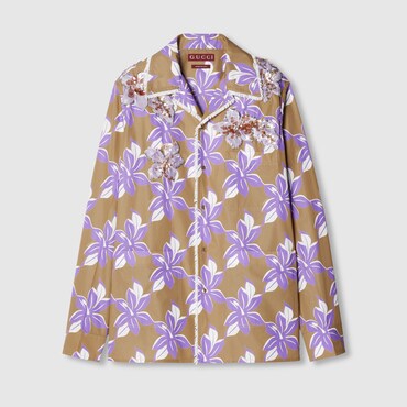 GUCCI Printed Cotton Poplin Shirt, Size 46