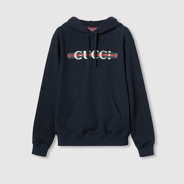 GUCCI Printed Cotton Jersey Hooded Sweatshirt, Size XL
