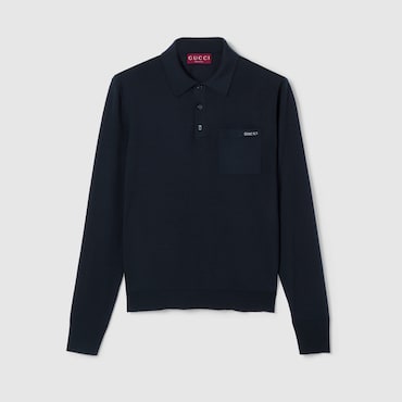 GUCCI Polo En Maille De Laine Fine Avec Motif En Intarsia, Taille L