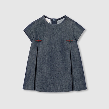 GUCCI Baby - Denim Dress With Web, Size 9-12 MONTHS