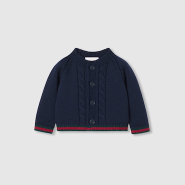 GUCCI Bébé - Cardigan Pour Bébé En Laine Avec Bande Web, Taille 36 MOIS