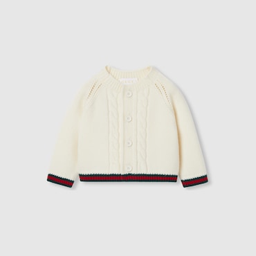 GUCCI Baby - Wool Cardigan With Web, Size 36 MONTHS