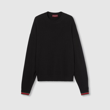 GUCCI Cashmere Wool Sweater With Web Trim, Size M