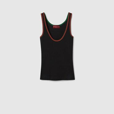 GUCCI Cotton Rib Tank Top With Web, Size XS
