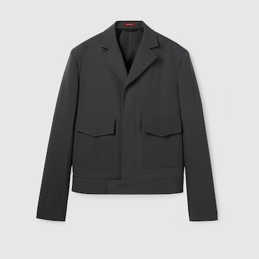 GUCCI Embossed Wool Gabardine Jacket, Size 52 IT