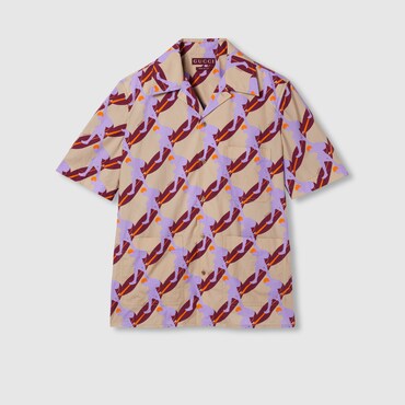 GUCCI Printed Light Cotton Poplin Shirt, Size 56