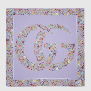 GUCCI Double G Floral Print Silk Carré