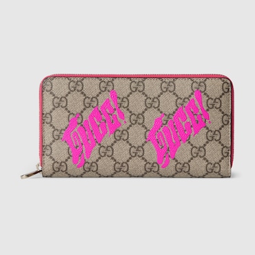 GUCCI Bi-color Zip Around Wallet With Print