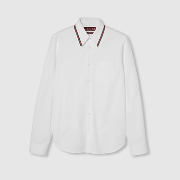 GUCCI Oxford Cotton Shirt With Web, Size 18+