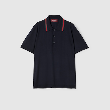 GUCCI Wool Knit Polo Shirt With Web, Size XXL