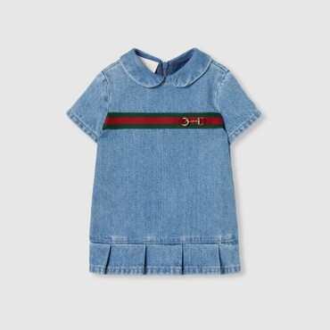 GUCCI Neonato - Abito Neonato In Denim Con Web, Taglia 36 MESI