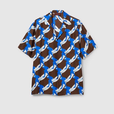GUCCI Printed Silk Bowling Shirt, Size 52