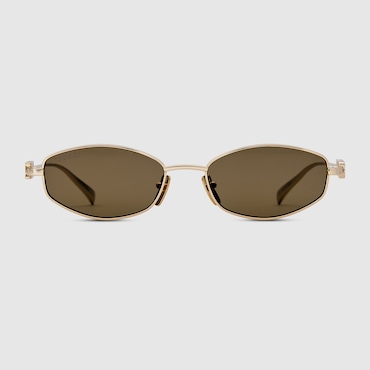 GUCCI Oval Frame Sunglasses, Gold