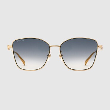 GUCCI Low Nose Bridge Fit Butterfly Sunglasses, Gold
