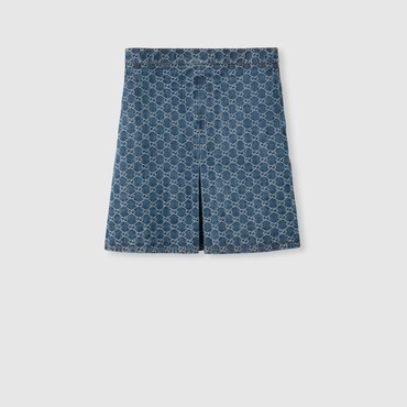 GUCCI GG Denim Jacquard Flared Skirt, Size 40 IT