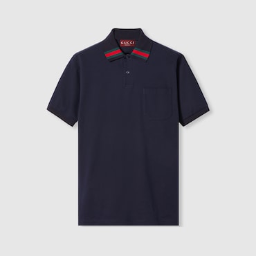 GUCCI Cotton Polo Shirt With Web, Size S
