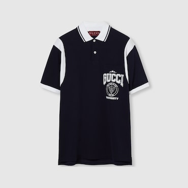 GUCCI Cotton Piquet Polo Shirt With Print, Size L