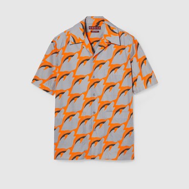 GUCCI Printed Light Cotton Poplin Shirt, Size 50