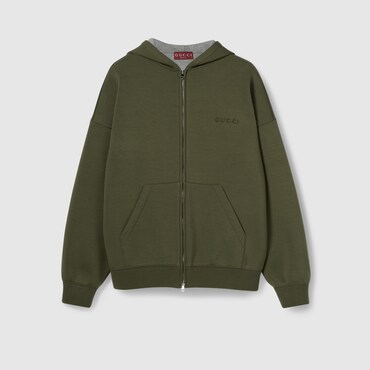 GUCCI Embroidered Hooded Jersey Sweatshirt, Size M
