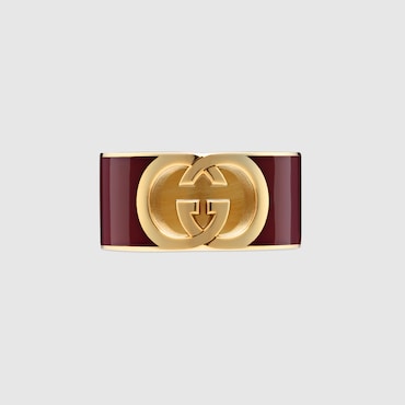 GUCCI Interlocking Enamel Ring, Size S