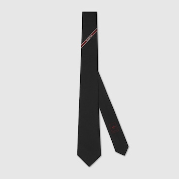 GUCCI Silk Jacquard Tie With Embroidery
