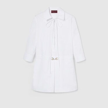 GUCCI Cotton Poplin Shirt Dress With Horsebit, Size 44 IT