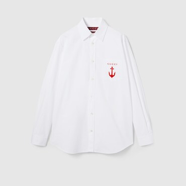 GUCCI Cotton Poplin Shirt With Embroidery, Size 50