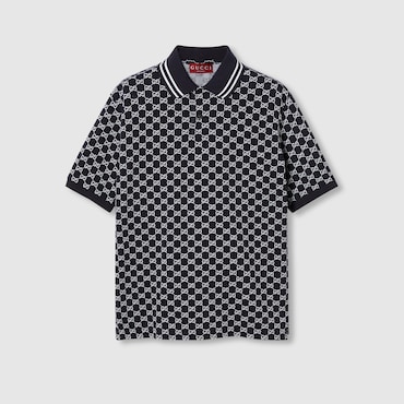 GUCCI GG Cotton Piquet Jacquard Polo Shirt, Size M