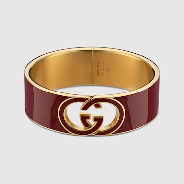 GUCCI Interlocking Enamel Cuff Bracelet, Size M