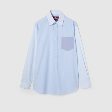 GUCCI Striped Cotton Shirt With Embossed Logo, Size 50
