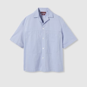 GUCCI Oxford Cotton Shirt With Embossed Label, Size 50