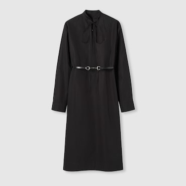 GUCCI Cotton Poplin Dress With Horsebit Belt, Size 44 IT