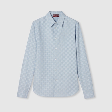 GUCCI Striped GG Cotton Jacquard Shirt, Size 15+