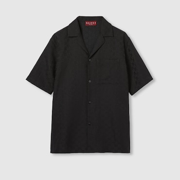 GUCCI GG Canvas Linen Blend Bowling Shirt, Size 56