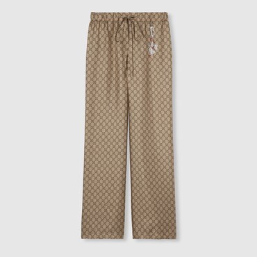 GUCCI GG Silk Twill Pants With Print, Size 38 IT