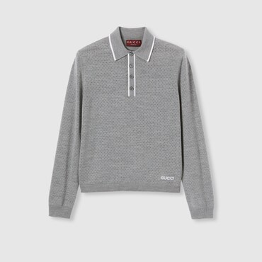 GUCCI Polo En Maille De Laine Fine Avec Motif En Intarsia, Taille XXL