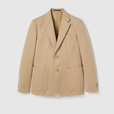 GUCCI GG Cotton Gabardine Jacquard Jacket, Size 54 IT