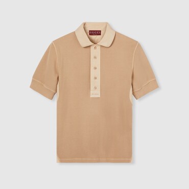 GUCCI Rib Cotton Polo T-shirt With Embroidery, Size S